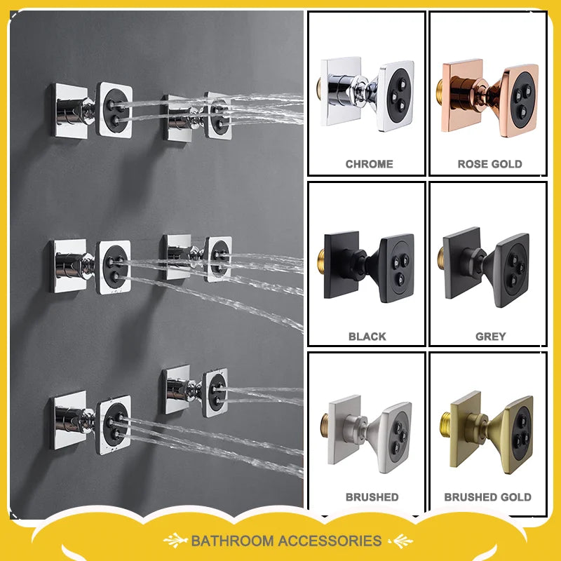 MMOOKA Chrome Black Body Sprays Square Shower Spa Massage Body Jets Rose Gold Concealed Shower Spray Head Faucet Accessory Brushed Gold MMOOKA.COM