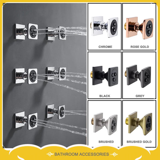 MMOOKA Chrome Black Body Sprays Square Shower Spa Massage Body Jets Rose Gold Concealed Shower Spray Head Faucet Accessory Brushed Gold MMOOKA.COM