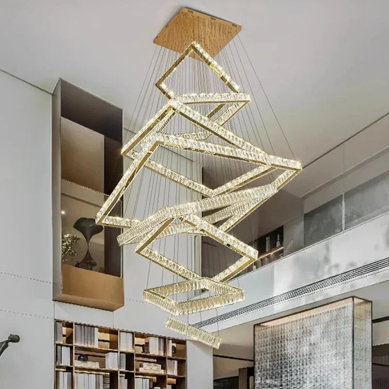 Modern Luxury Home Decoration Crystal Chandelier Stair Hotel Lobby Villa Hanging Lamp Interior Lighting Lusters Luminaires