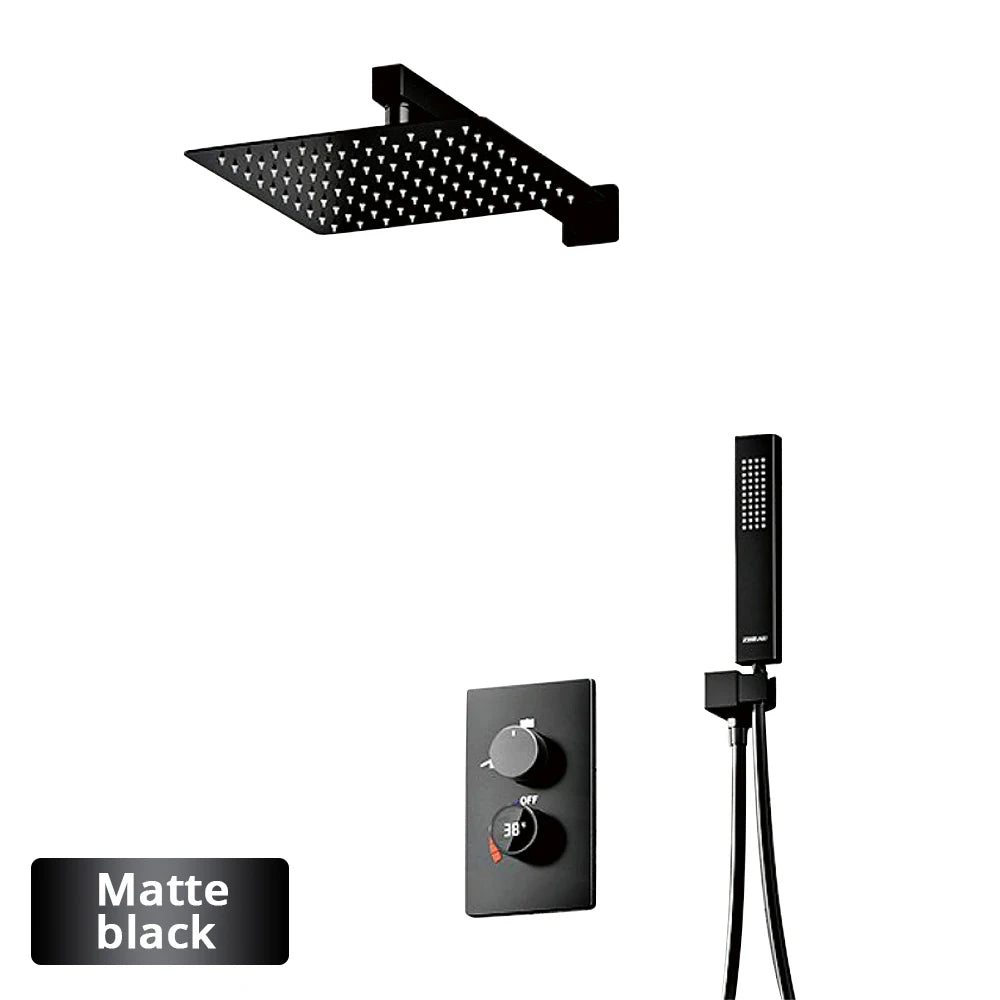 ANTNX Thermostatic Digital Display Shower Faucet 38 Degrees Adjustable Knob Hot and Cold Bathroom Tap 10 Inches Head Shower System Set ANTNX.COM
