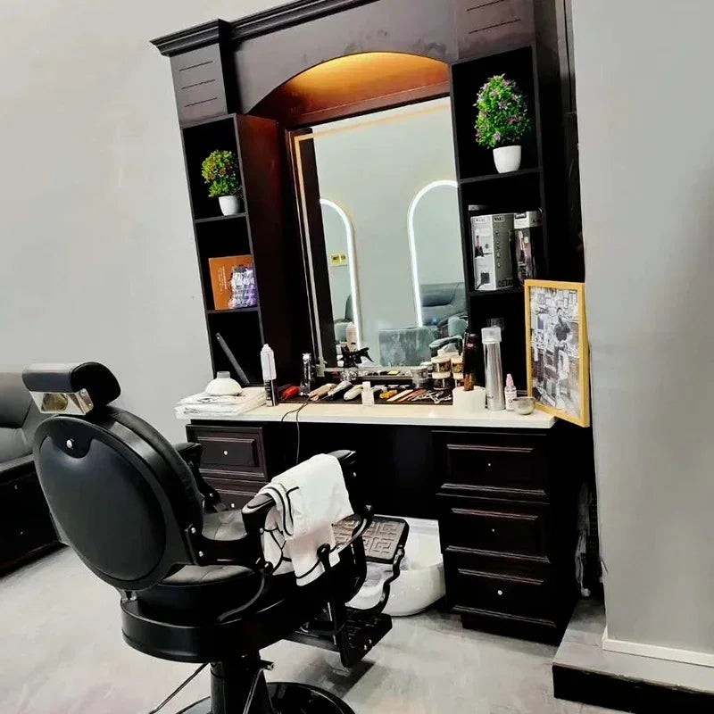 MMOOKA High-end Retro Men's Oil Head Barber Chair Can Be Put Down and Shaving Special Cutting Lifting Hair Equipment Furniture