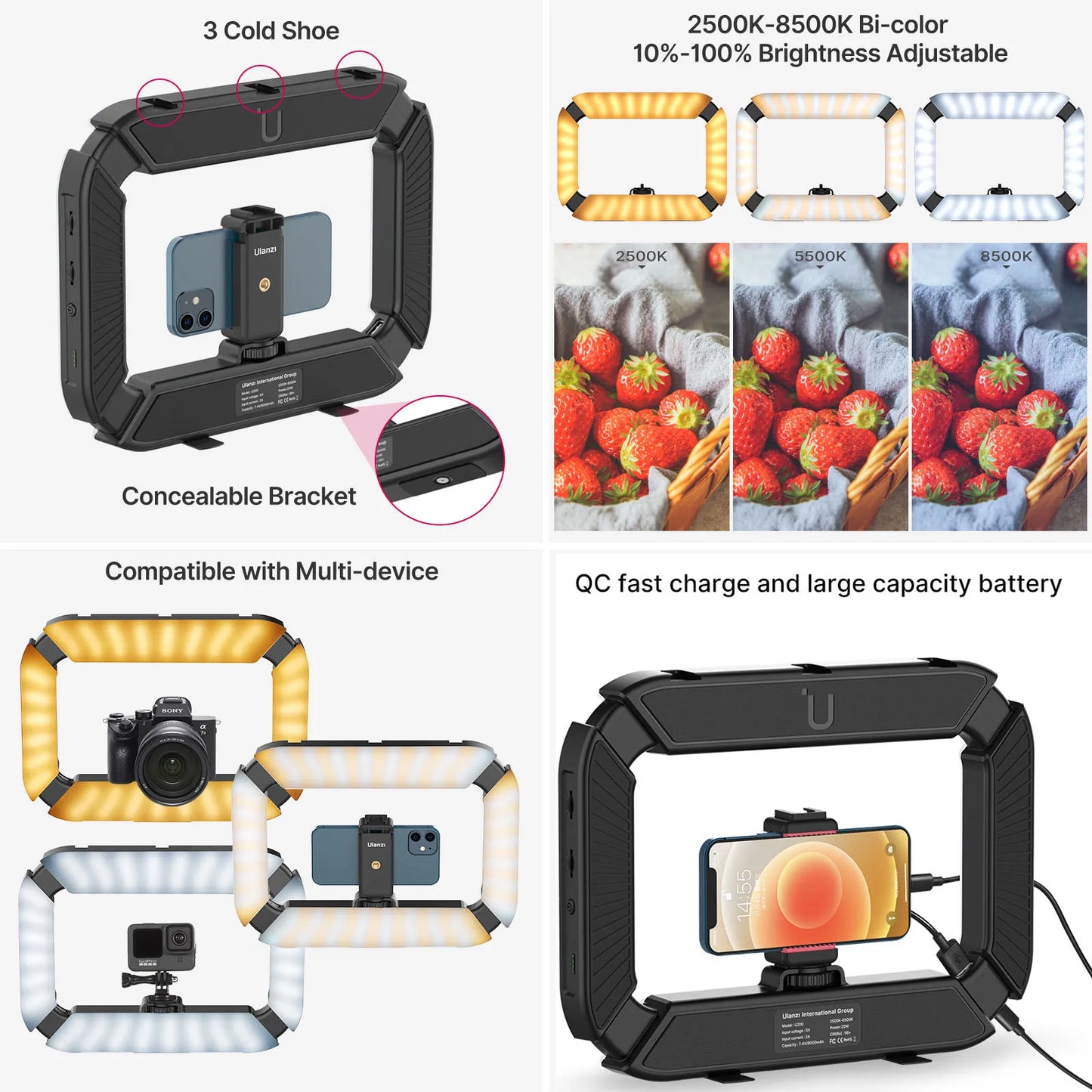 MMOOKA Ulanzi U200 U-200 Smartphone Video Rig LED Video Light 2 in 1 Ring Light Cold Shoe for Microphone Tiktok Youtube Live Rig Light