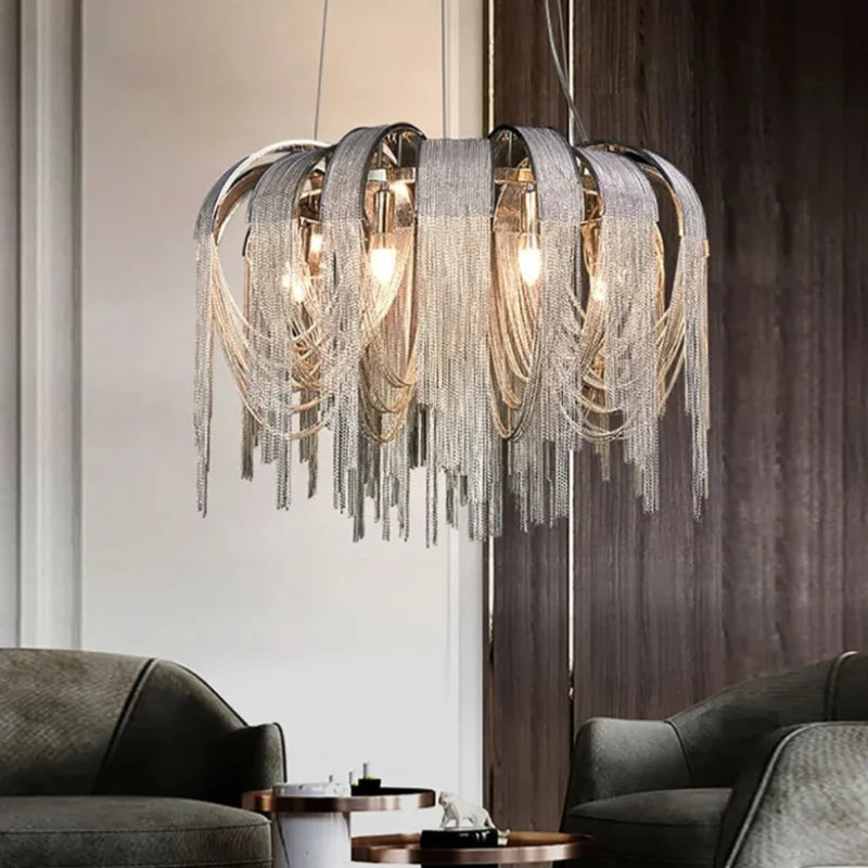 Modern Lustre Chrome Tassel Led Chandelier Lighting Living Dining Room Decor Led Chandeliers Lamp Loft Hanging Lights Luminaire