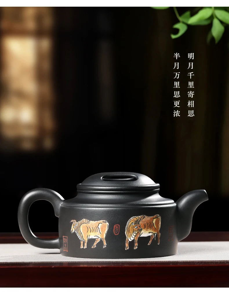 |purple clay pot Yixing famous family pure handmade raw ore black mud Wuniu pot authentic Kung Fu Teapot Tea Set
