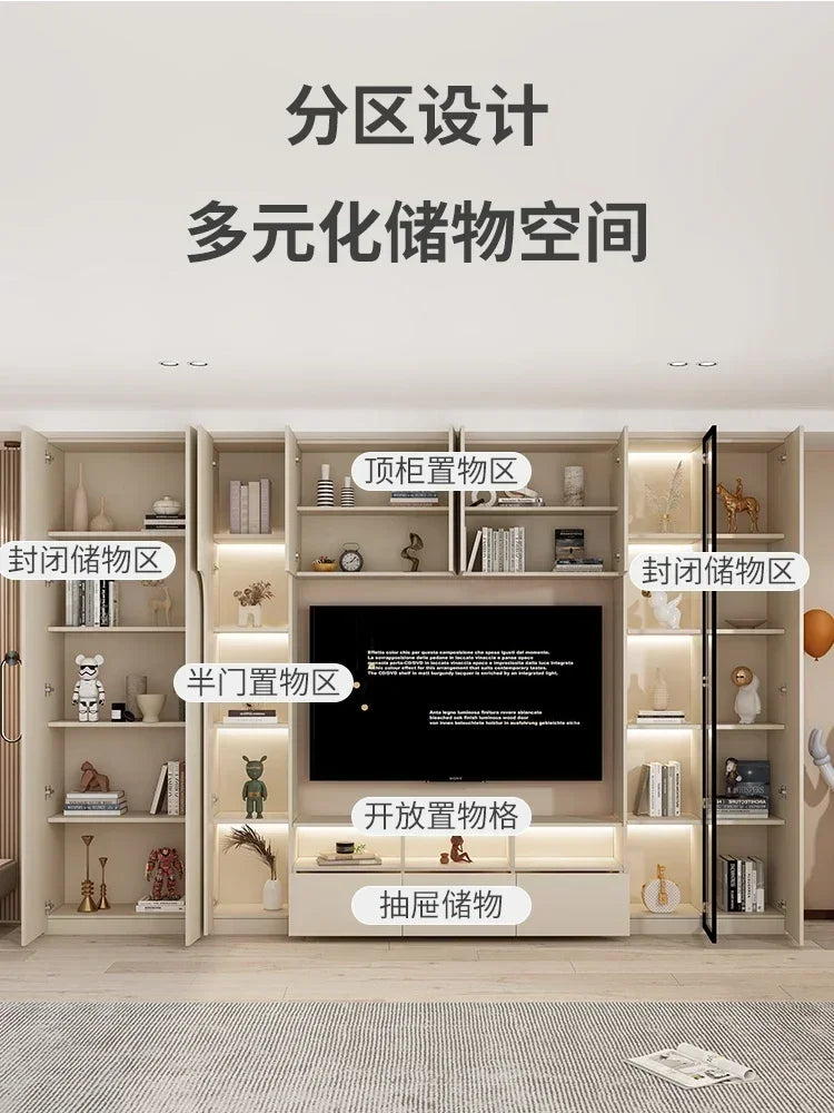 MMOOKA Simply integrated wall TV cabinet, overall living room, display storage cabinet, cream style, light luxury TV combination