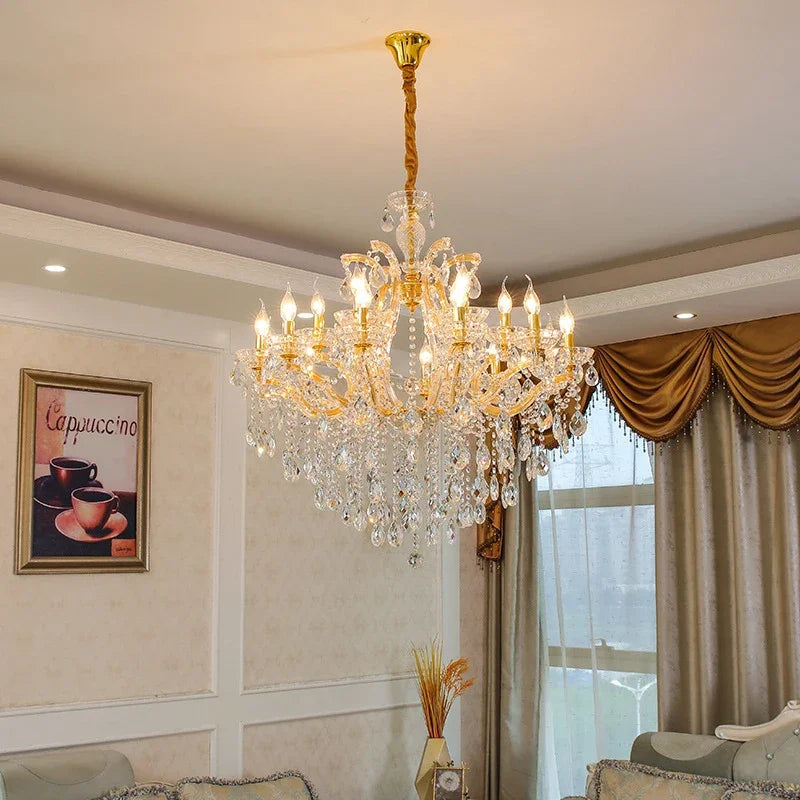 SAMAN Luxurious Candle Pendent Lamp European Style Crystal Lamp Living Room Restaurant Villa Duplex Building Chandelier