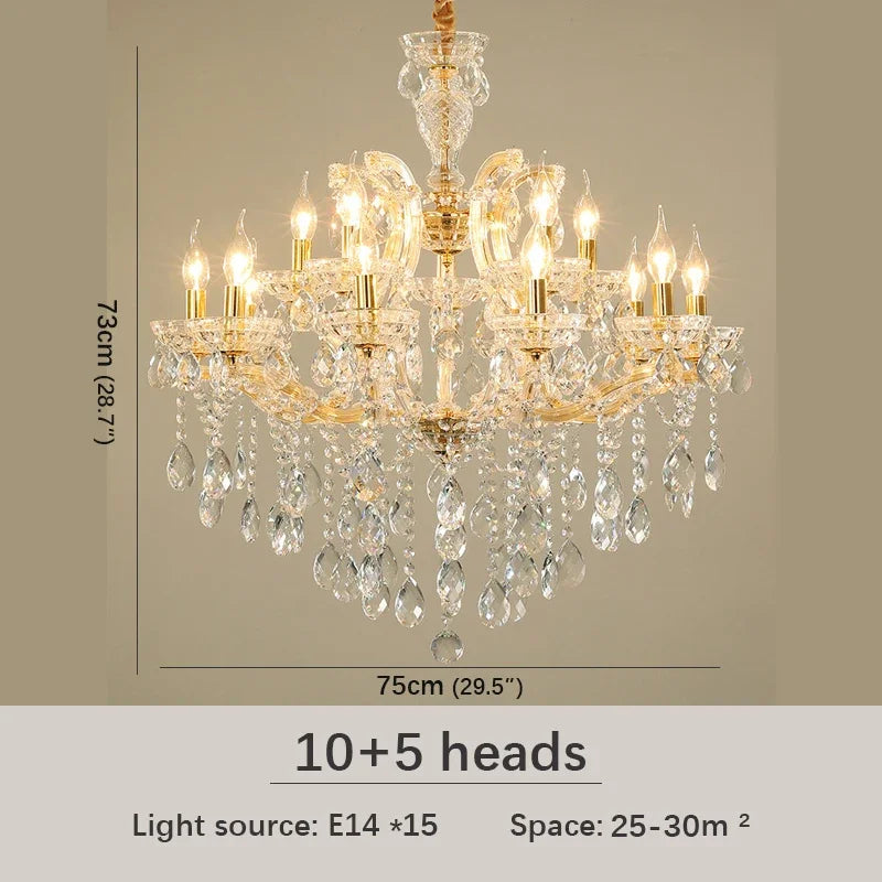 SAMAN Luxurious Candle Pendent Lamp European Style Crystal Lamp Living Room Restaurant Villa Duplex Building Chandelier