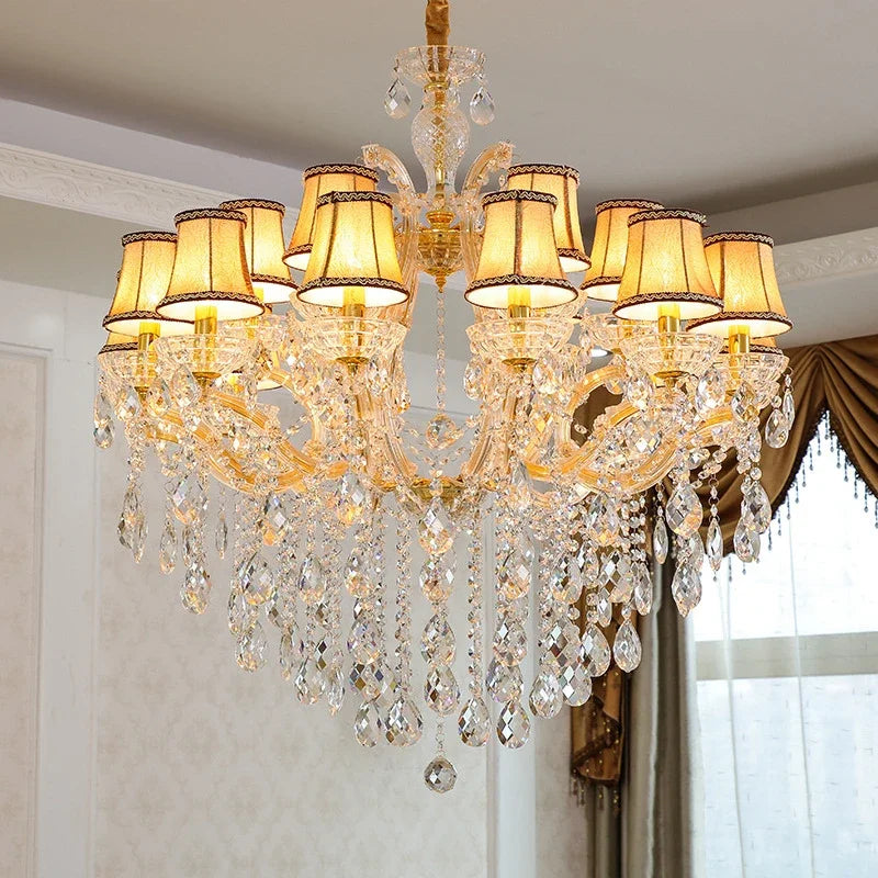 SAMAN Luxurious Candle Pendent Lamp European Style Crystal Lamp Living Room Restaurant Villa Duplex Building Chandelier
