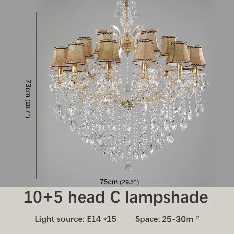 SAMAN Luxurious Candle Pendent Lamp European Style Crystal Lamp Living Room Restaurant Villa Duplex Building Chandelier