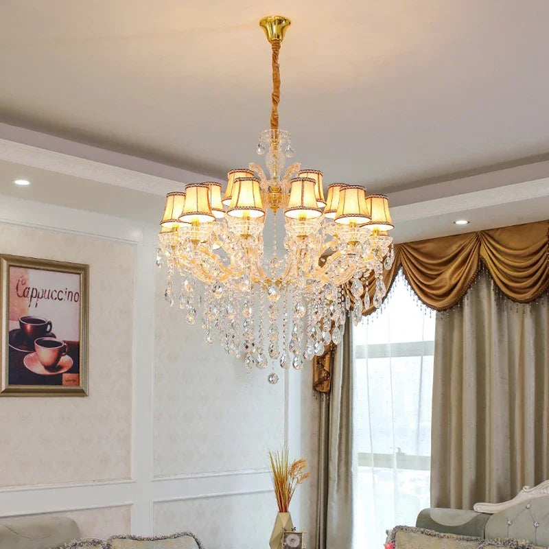 SAMAN Luxurious Candle Pendent Lamp European Style Crystal Lamp Living Room Restaurant Villa Duplex Building Chandelier