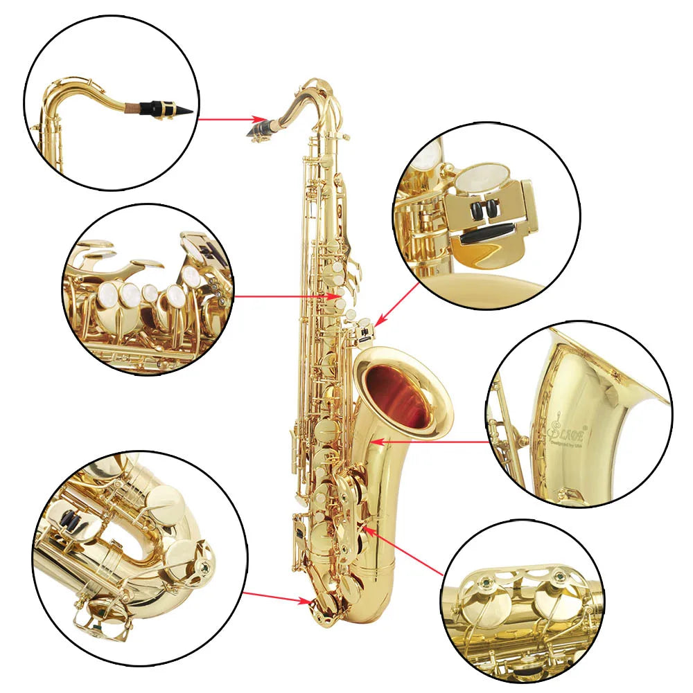 SLADE Professional Bb Tenor Saxophone Brass High Quality Saxophone Music Instrument Tenor Sax with Case Reeds Bracket Parts