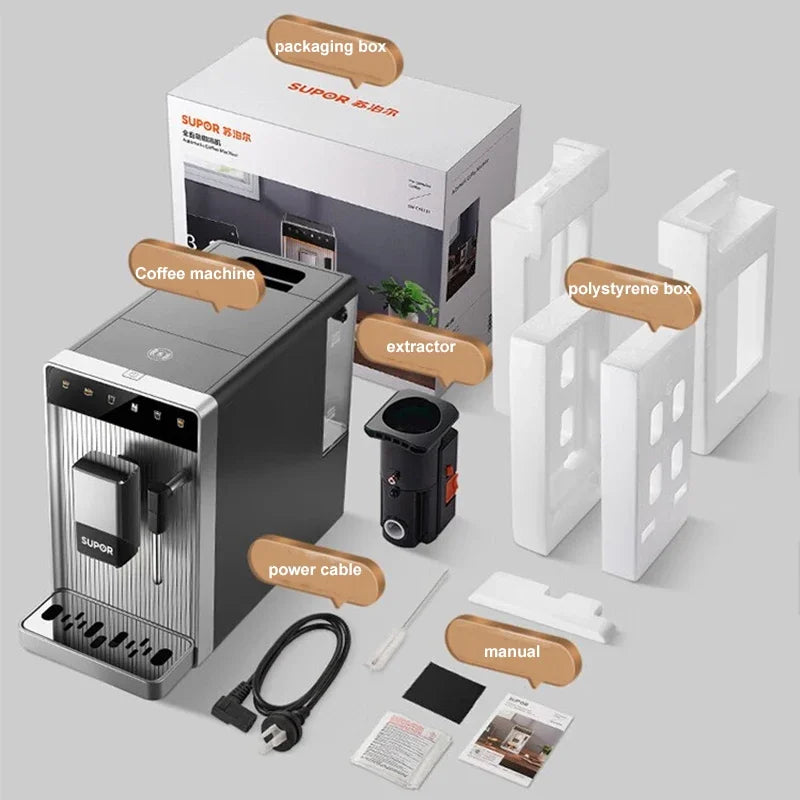* SUPOR SW-CFA101 Fully Automatic Coffee Machine Household Espresso Maker Smart Touch Latte Cappuccino American Automatic Cleaning