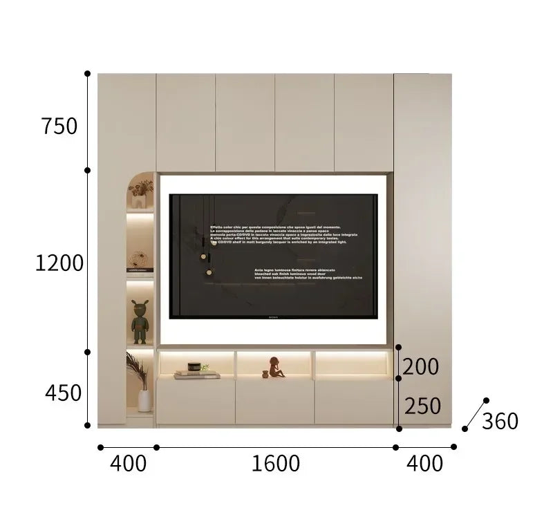 MMOOKA Simply integrated wall TV cabinet, overall living room, display storage cabinet, cream style, light luxury TV combination