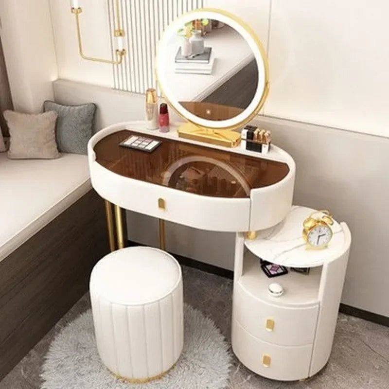 MMOOKA Modern Bedroom Vanity Desk Vanity Table Glass Table Bedroom Dresser Storage Cabinet Dressers