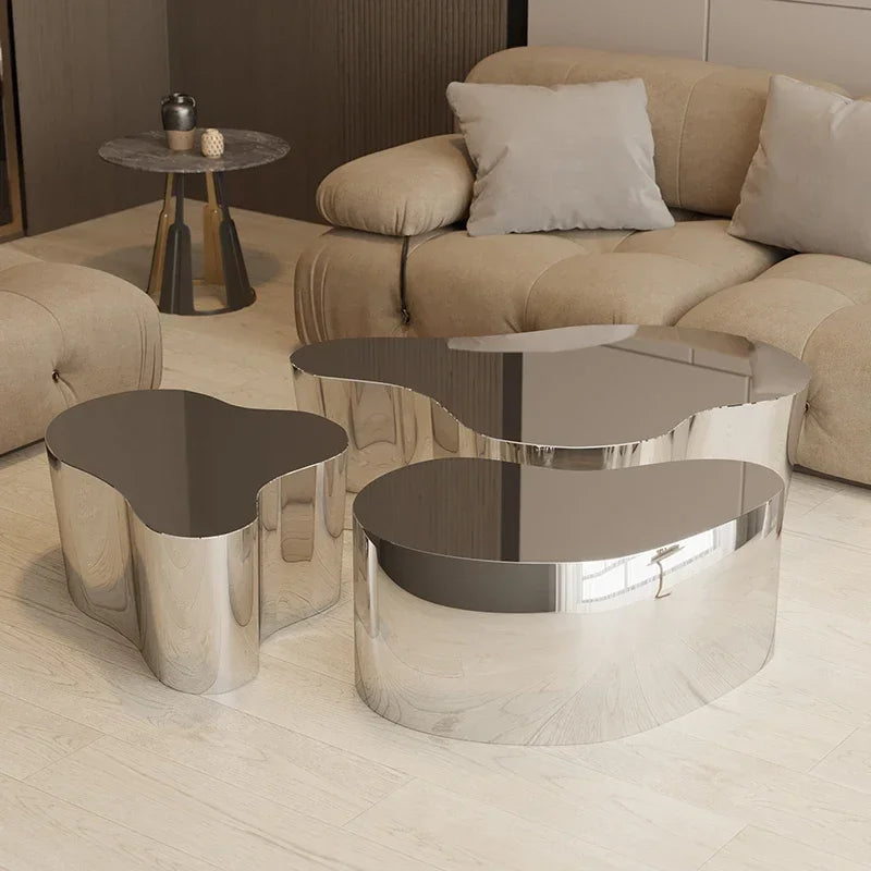 MMOOKA Stainless Steel Special-Shaped Coffee Table Irregular Combination Silver Mirror Living Room Tea Table Coffee Table