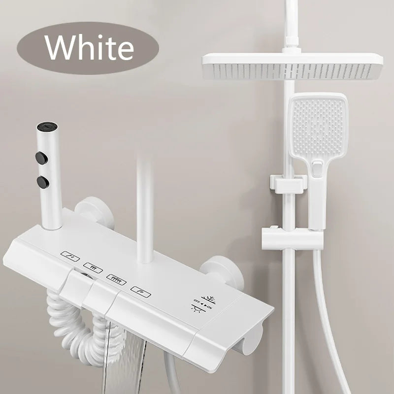 MMOOKA Milk White Waterfall Shower System for Bathroom Modern Bath Crane Mixer Tap Shower Faucets Water Saving Rain Bathtub Shower Set MMOOKA.COM