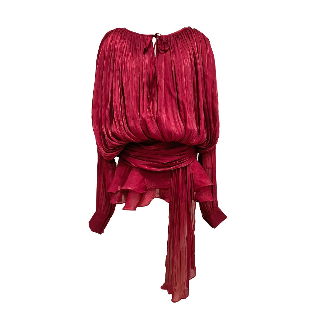 VC Chic Chiffon Mini Dress with Tie-Neck and Lantern Long Sleeves for a Garden Party Evening Gown