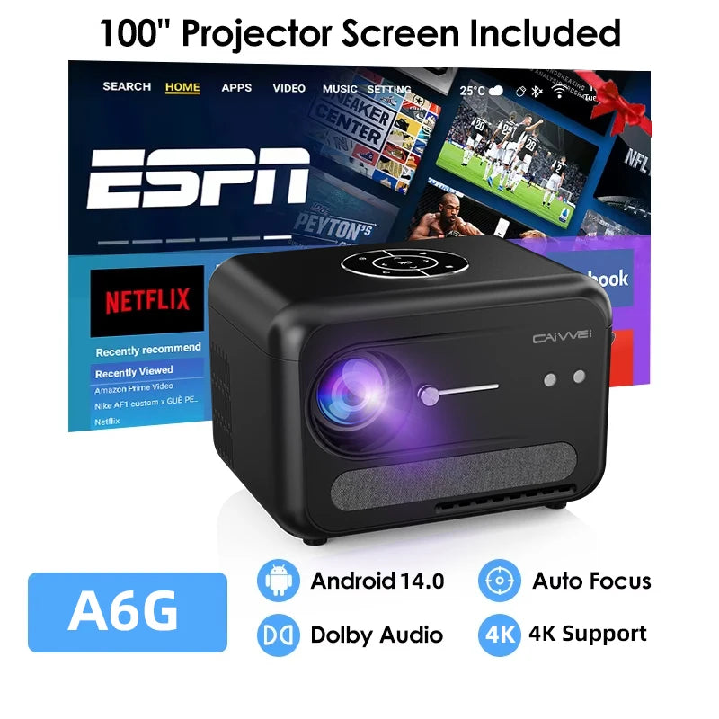 ANTNX CAIWEI A6G Android 14 UHD 4K Projector 1080P Google Certified Smart TV WiFi 6 Auto Focus Home Cinema Video Projectors for Movies ANTNX.COM