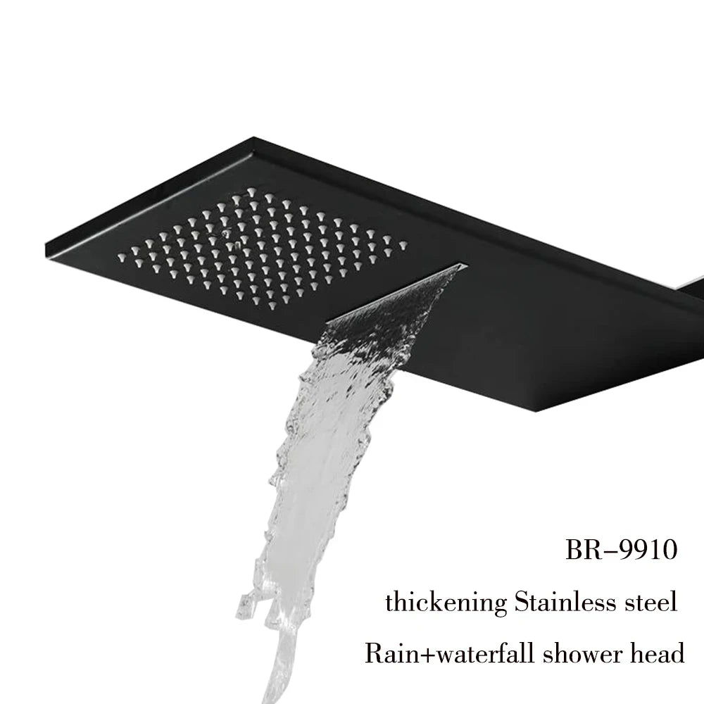 ANTNX BAKALA Matte Black Stainless Steel Shower Head Rainfall Shower Head With Waterfall Shower Wall Mounted ANTNX.COM