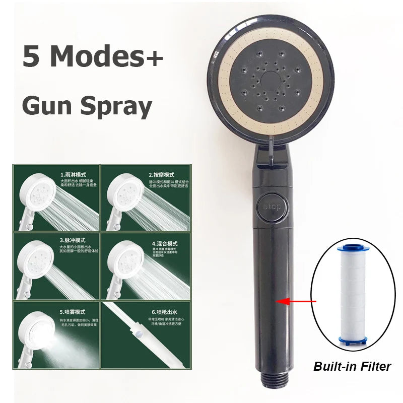 Large Flow 5 Modes Rainfall Shower Head Supercharge Ceiling Mounted Spa Showerhead High Pressure Top Spray Bathroom Accessories