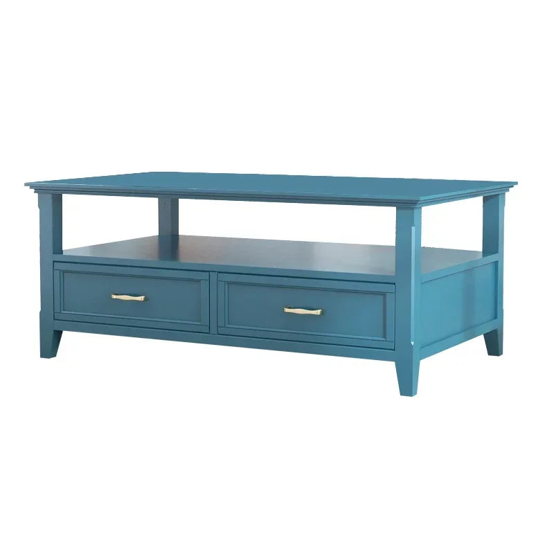 MMOOKA Light Luxury Solid Wood Coffee Table Peacock Blue Living Room Low Table Small Apartment