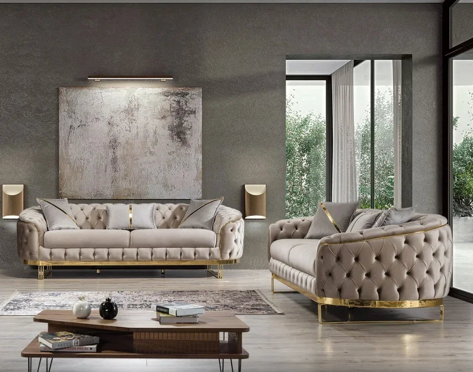 MMOOKA Light Luxury Fabric Sofa Set Furniture Velvet 1- 3 Seat Honeycomb Stainless Steel Living Room Sofas For Home Hotel Minimalist