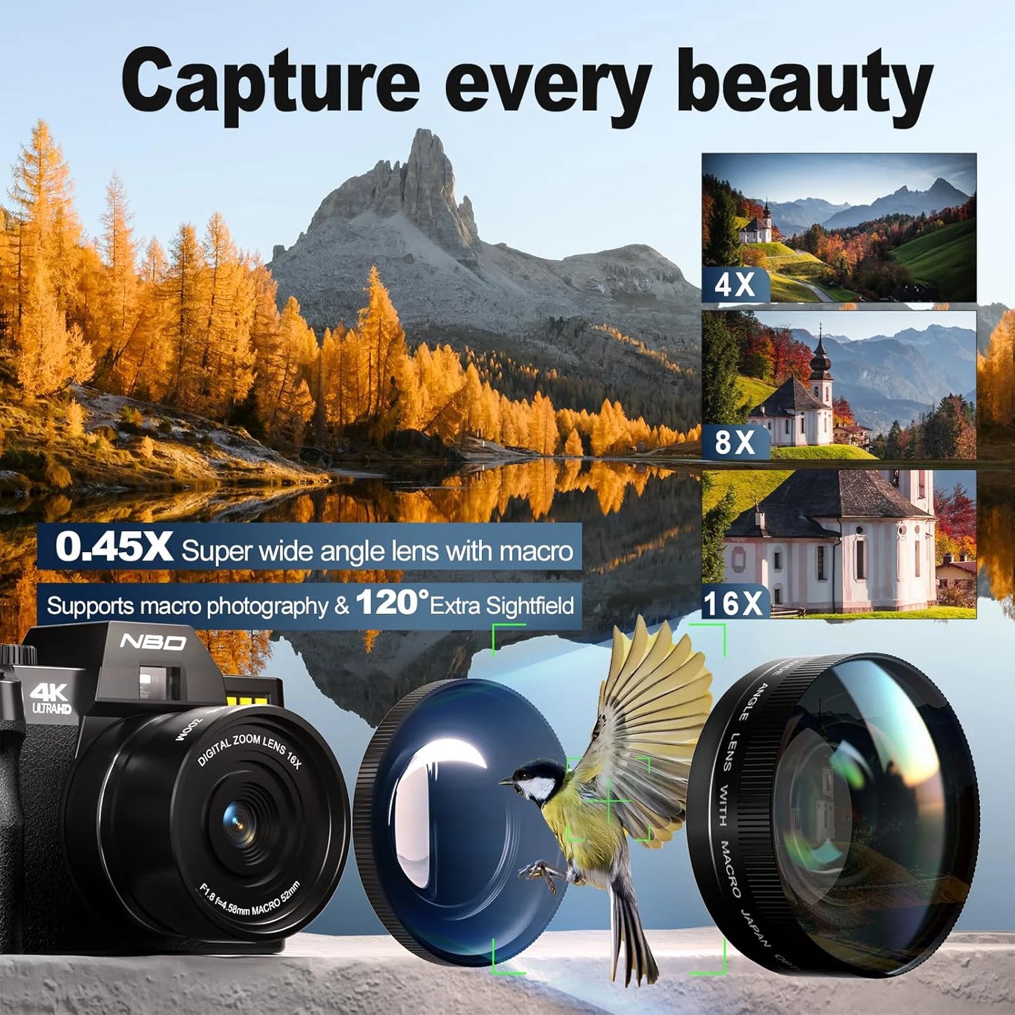 MMOOKA NBD Digital Camera 48MP 4K Video Camera 3.0 Inch Flip Screen Camcorder Vlogging Camera and 16X Digital Zoom Photography Camera
