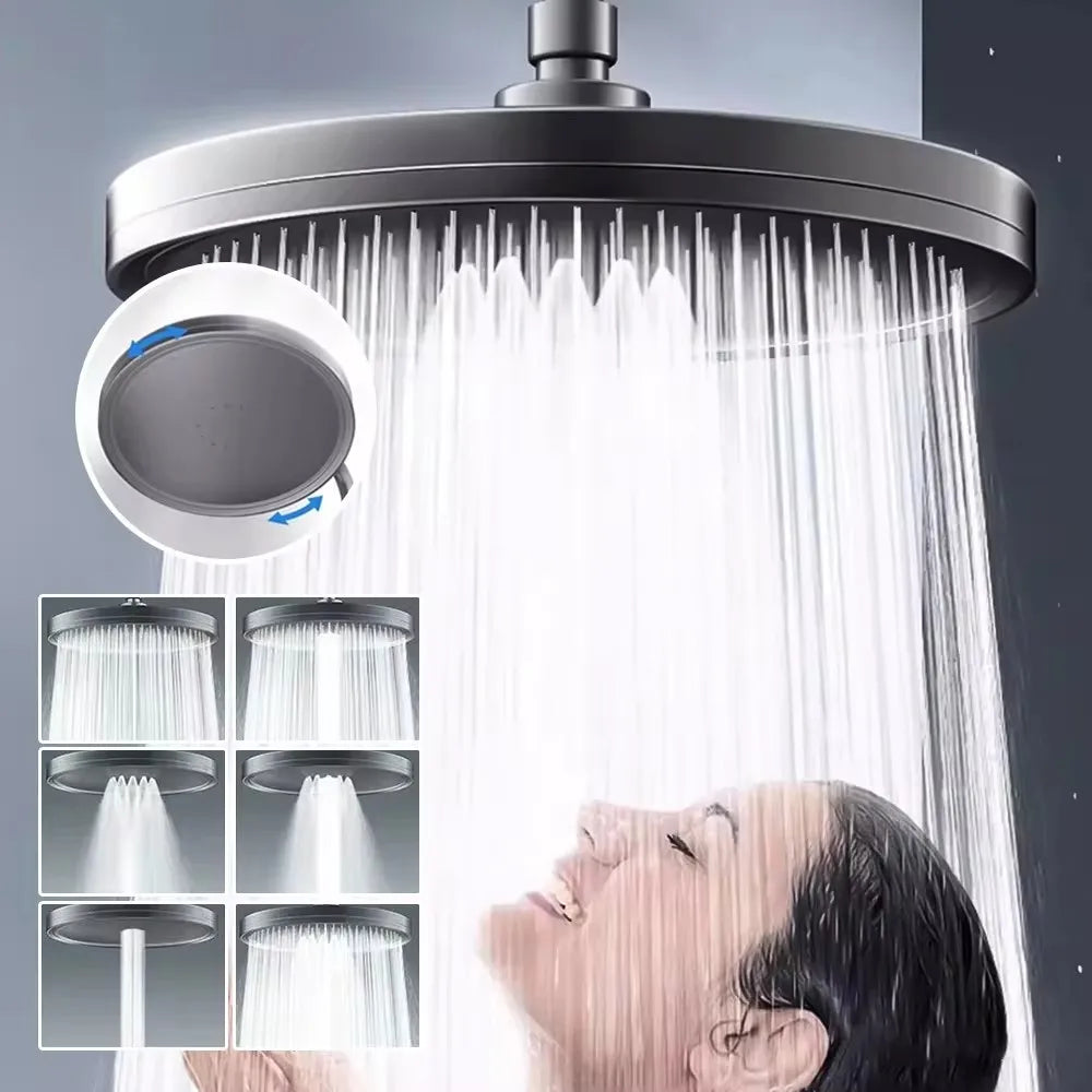 New 6 Modes Rainfall Shower Head Bathroom High Pressure Top Rain Showerheads 360° Rotation Top Spray Shower Faucet Accessories