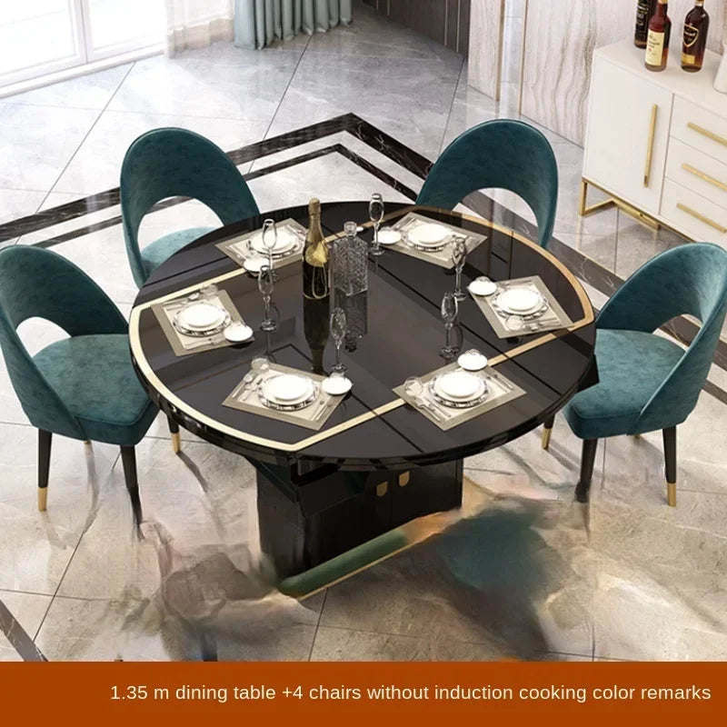 MMOOKA Folding with induction cooker dining table chair combination with turntable telescopic rotating size variable round table