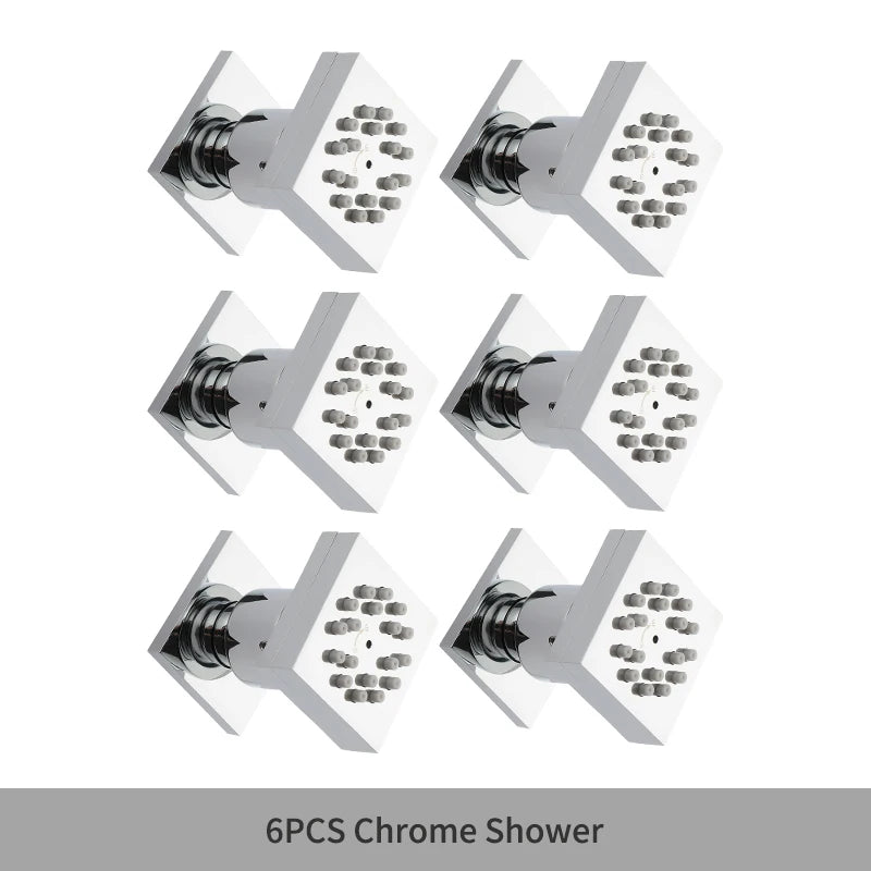 MMOOKA Black Square Body Rain Shower Spray Jets Bathroom Solid Brass Head Sprayer Set Saving Water Massage Jet System MMOOKA.COM