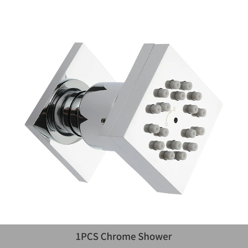 MMOOKA Black Square Body Rain Shower Spray Jets Bathroom Solid Brass Head Sprayer Set Saving Water Massage Jet System MMOOKA.COM