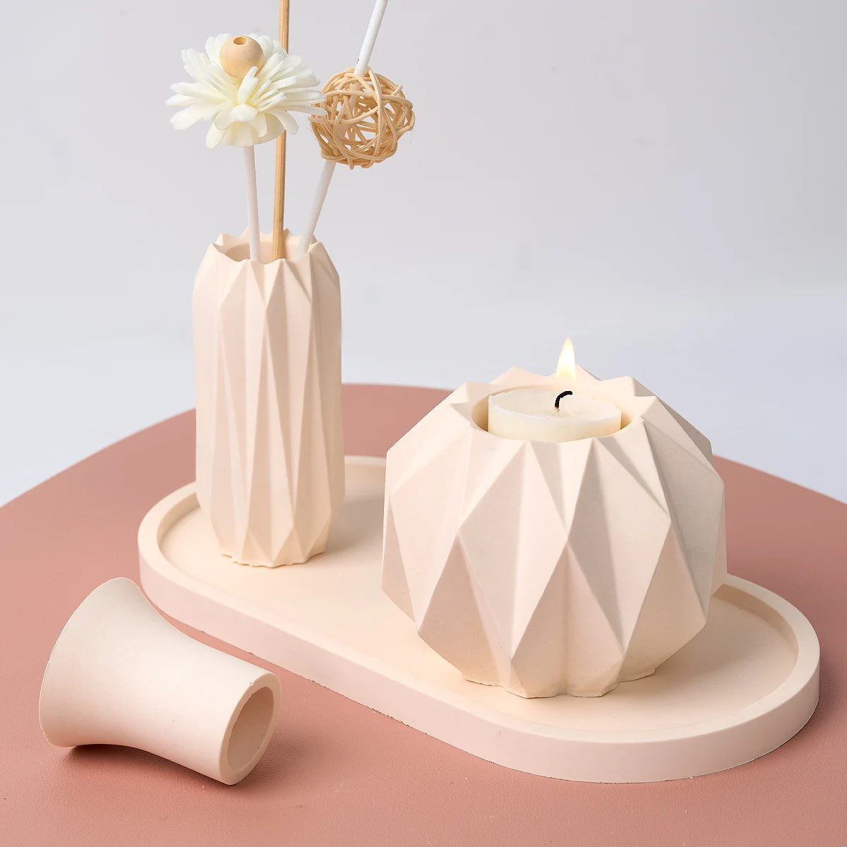 MMOOKA MMOOKA Diamond Shape Candlestick Vase Silicone Mold Geometry Art Candle Jar Concrete Cement Mold Handicraft Epoxy Resin Mold Home DecorMMOOKA.COM