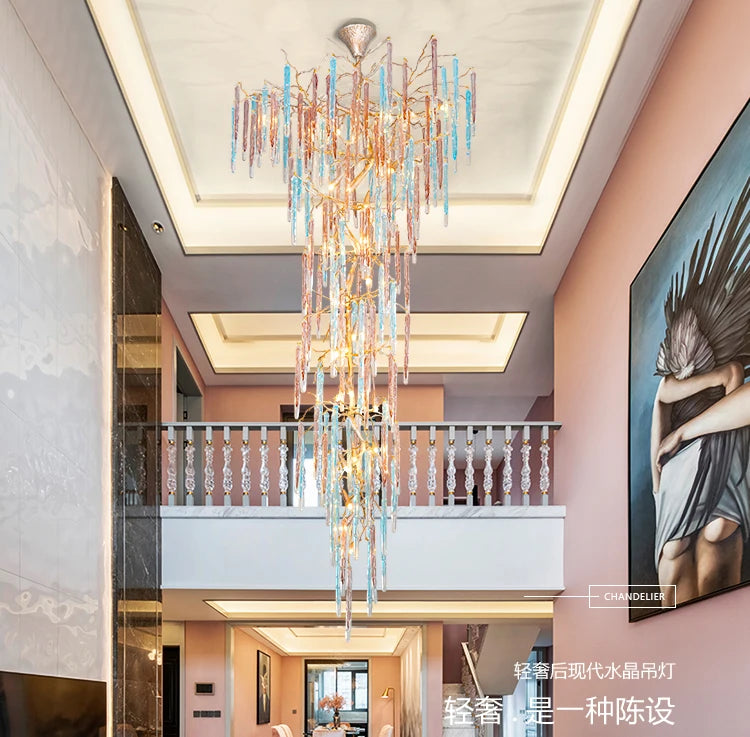 Chandelier Middle Floor Lobby Copper Crystal Lamp Custom Hotel Villa Living Room Lamps Stair Light