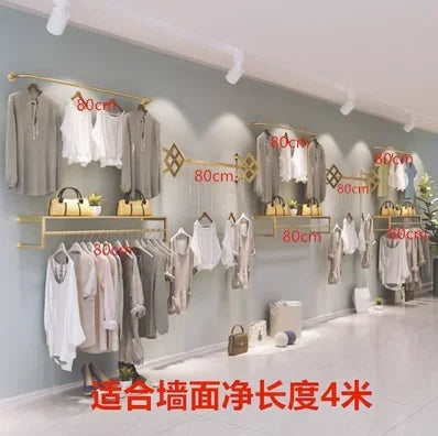MMOOKA Wall mounted display racks for men and women's clothing in clothing stores, wall mounted shelves, combined hanging racks