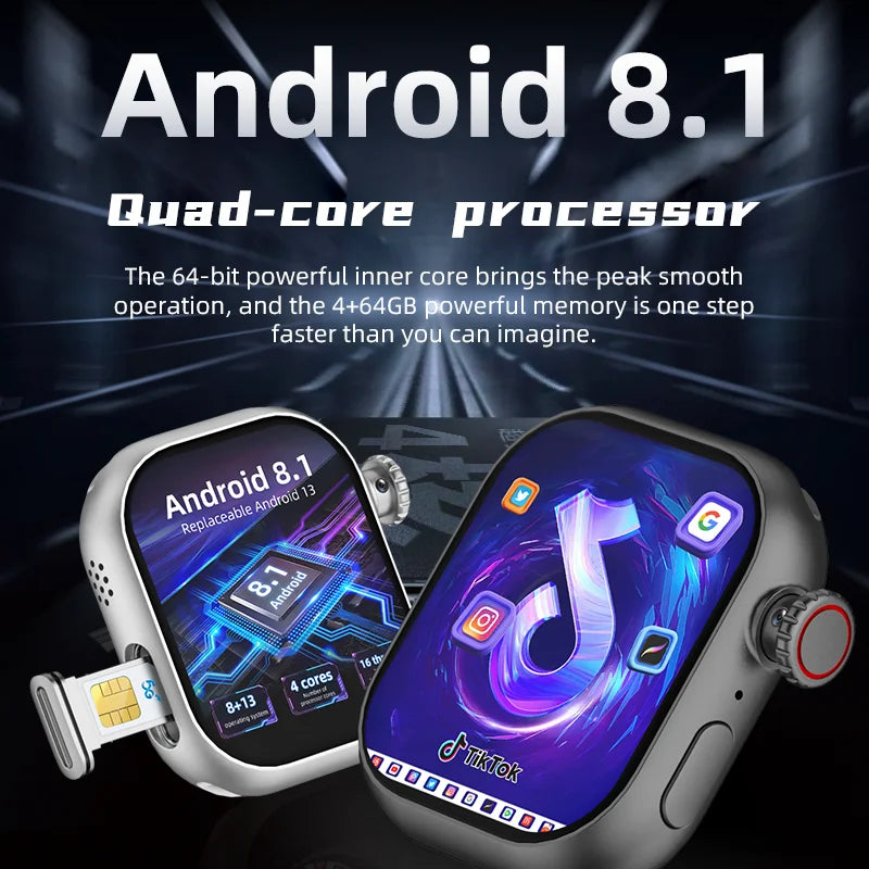 MMOOKA Smartwatch 4G SIM Card Smart Watch Men Women 2025 Android Play Store 2.02 Inch LCD WATCH X Call TikTok Camera Video Ultra GPS