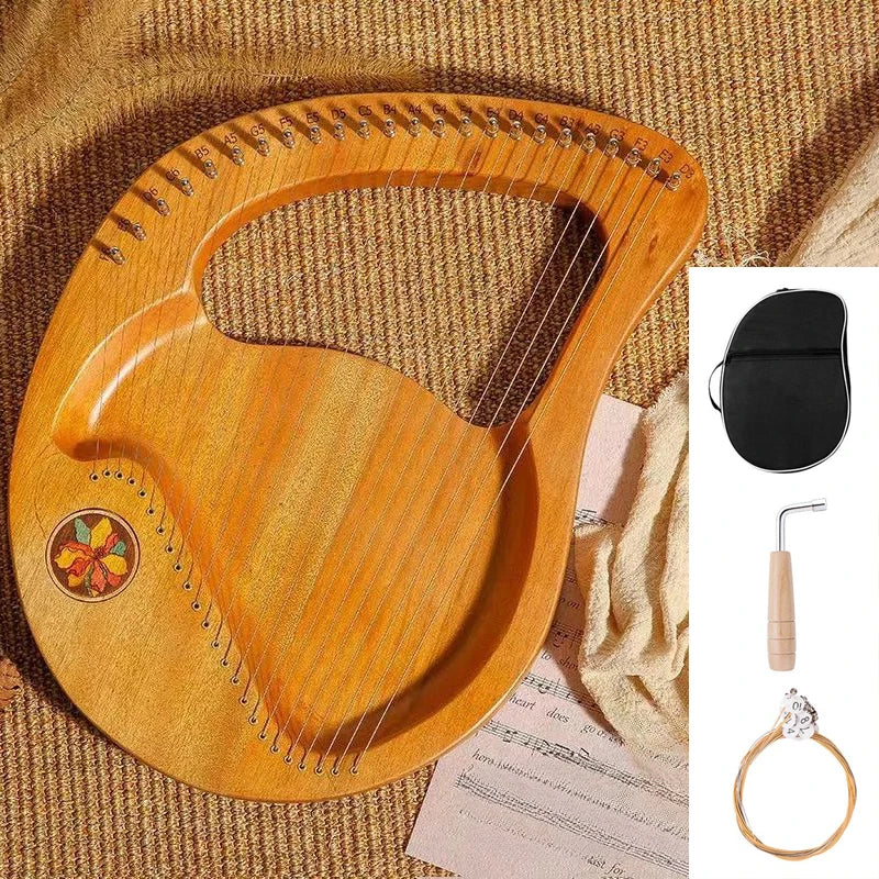Portable Lyre Harp Professional Adult Beginners Harps Sound Therapy Mahogany Harp Traditional Small Stringed Musical Instruments