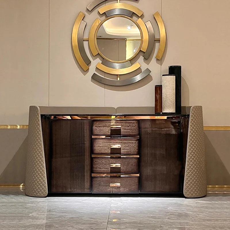 Sala da pranzo in marmo minimalista italiano, armadio d'ingresso in legno massello di lusso leggero, armadio foyer con