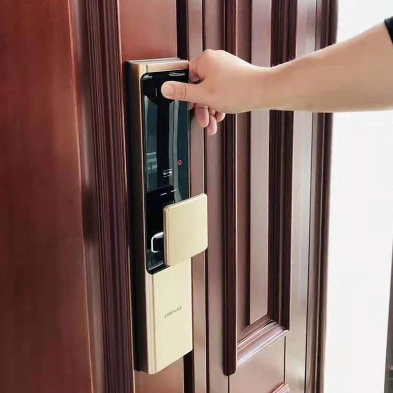 Samsung Home Security Electronic Intelligent Wooden Digital Door Lock Fingerprint Smart Auto Mortise Lock SHP-DR719 Gold Color
