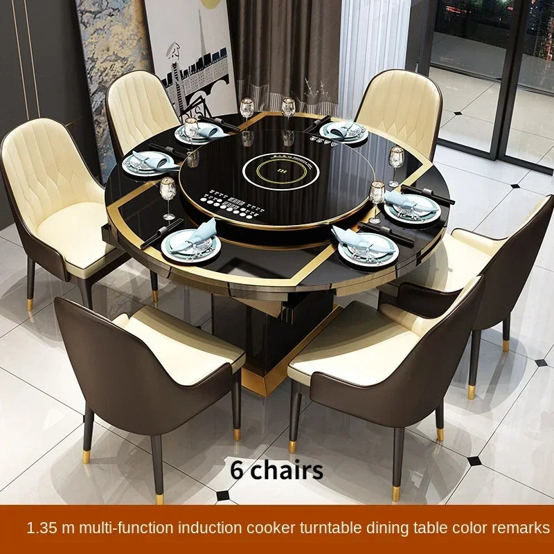 MMOOKA Folding with induction cooker dining table chair combination with turntable telescopic rotating size variable round table
