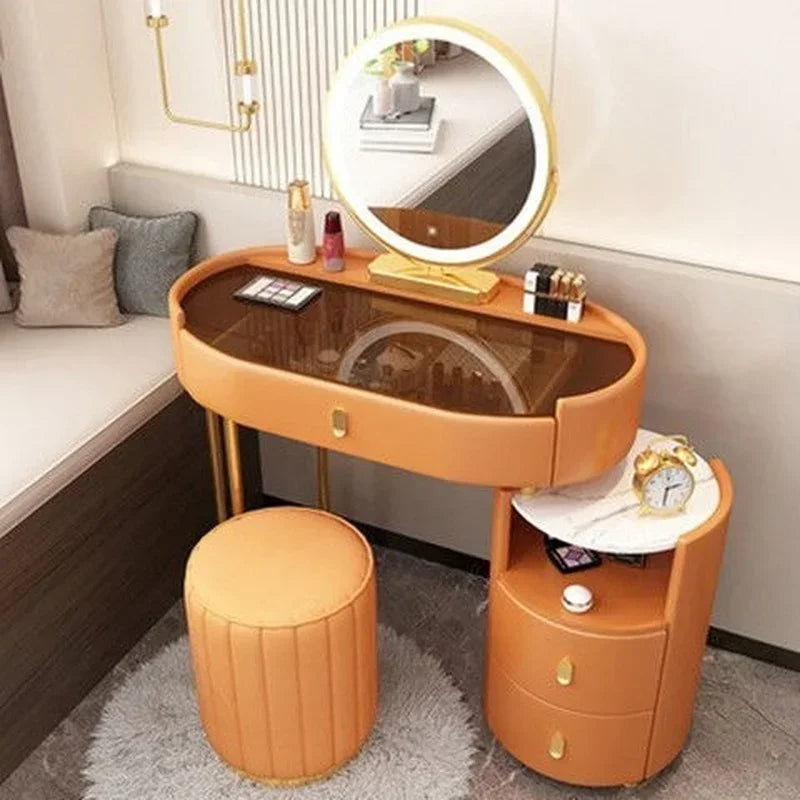 MMOOKA Modern Bedroom Vanity Desk Vanity Table Glass Table Bedroom Dresser Storage Cabinet Dressers