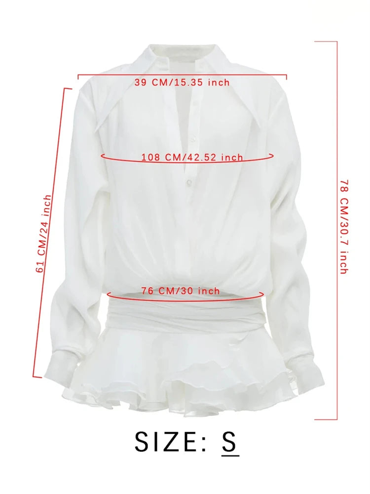 MMOOKA Tossy Fashion White Ruffled Mini Dress For Women Cardigan Patchwork See-Through Long Sleeve Sexy Night Club Party Dress Women's