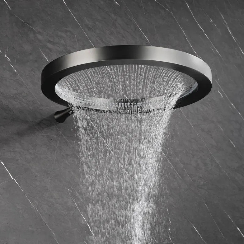 MMOOKA Tuqiu Bathroom Wall Mounted Shower Head Rainfall Brass 50x50cm Brush Gold Gray Basketball Hoop Design Pressure boost Ceiling MMOOKA.COM