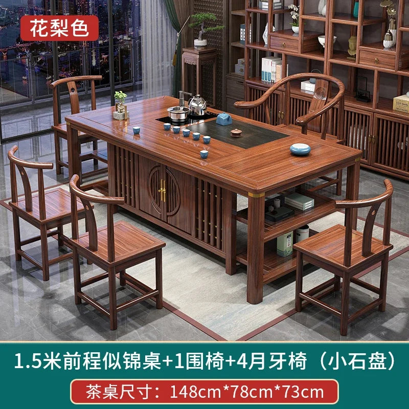 MMOOKA Solid Wood Table-Chair Set New Chinese Household One Table Five Chairs Kung Fu Tea Brewing Sets