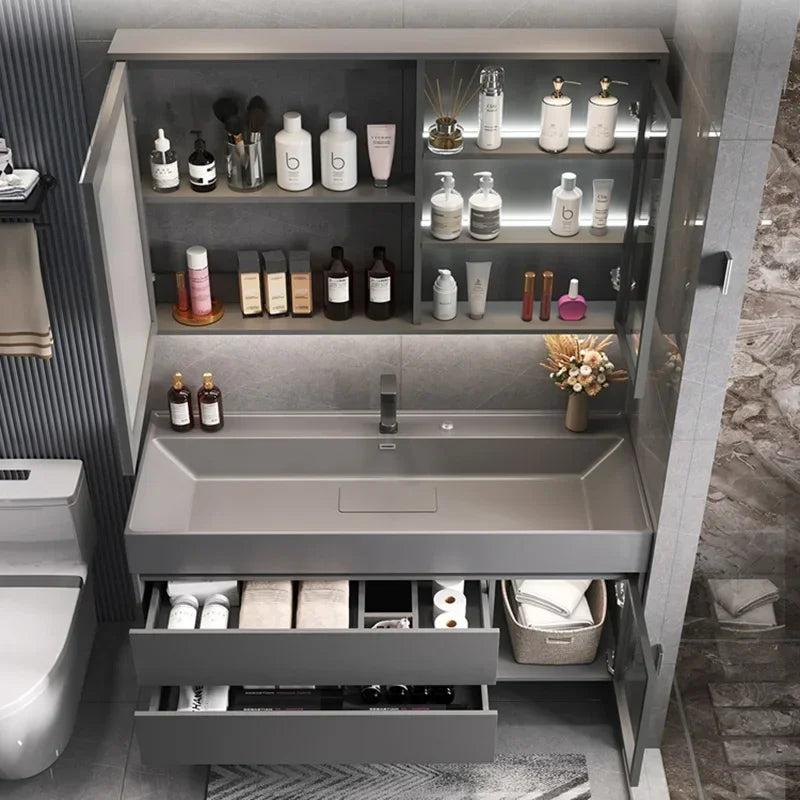 MMOOKA Multipurpose Narrow Bathroom Cabinets Makeup Organizer Makeup Bathroom Cabinets Mirror with Light Banheiro Furniture YX50BC