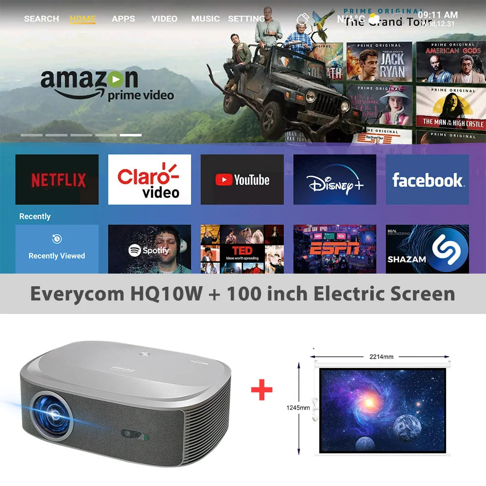 ANTNX Everycom HQ10W 1080P Projector Full HD 4K 26000 Lumen Projectors Video Smart TV for Home 2+64GB Movie Theater Beamer With Dolby ANTNX.COM