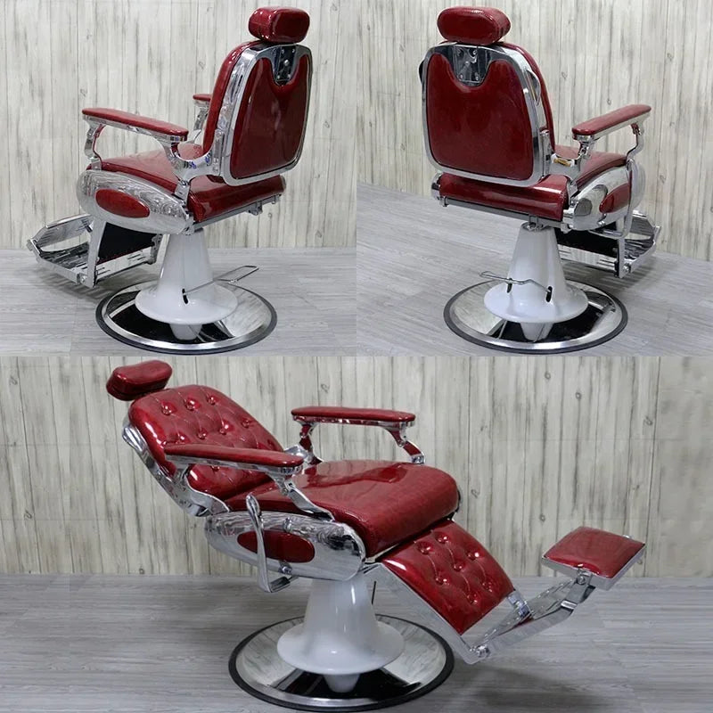 MMOOKA High-end Retro Men's Oil Head Barber Chair Can Be Put Down and Shaving Special Cutting Lifting Hair Equipment Furniture