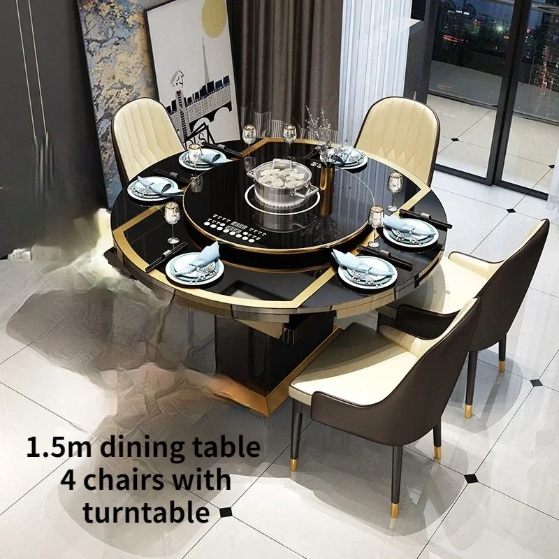 MMOOKA Folding with induction cooker dining table chair combination with turntable telescopic rotating size variable round table