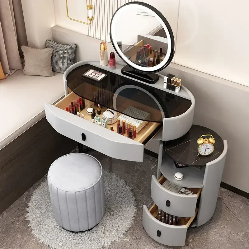 MMOOKA Modern Bedroom Vanity Desk Vanity Table Glass Table Bedroom Dresser Storage Cabinet Dressers