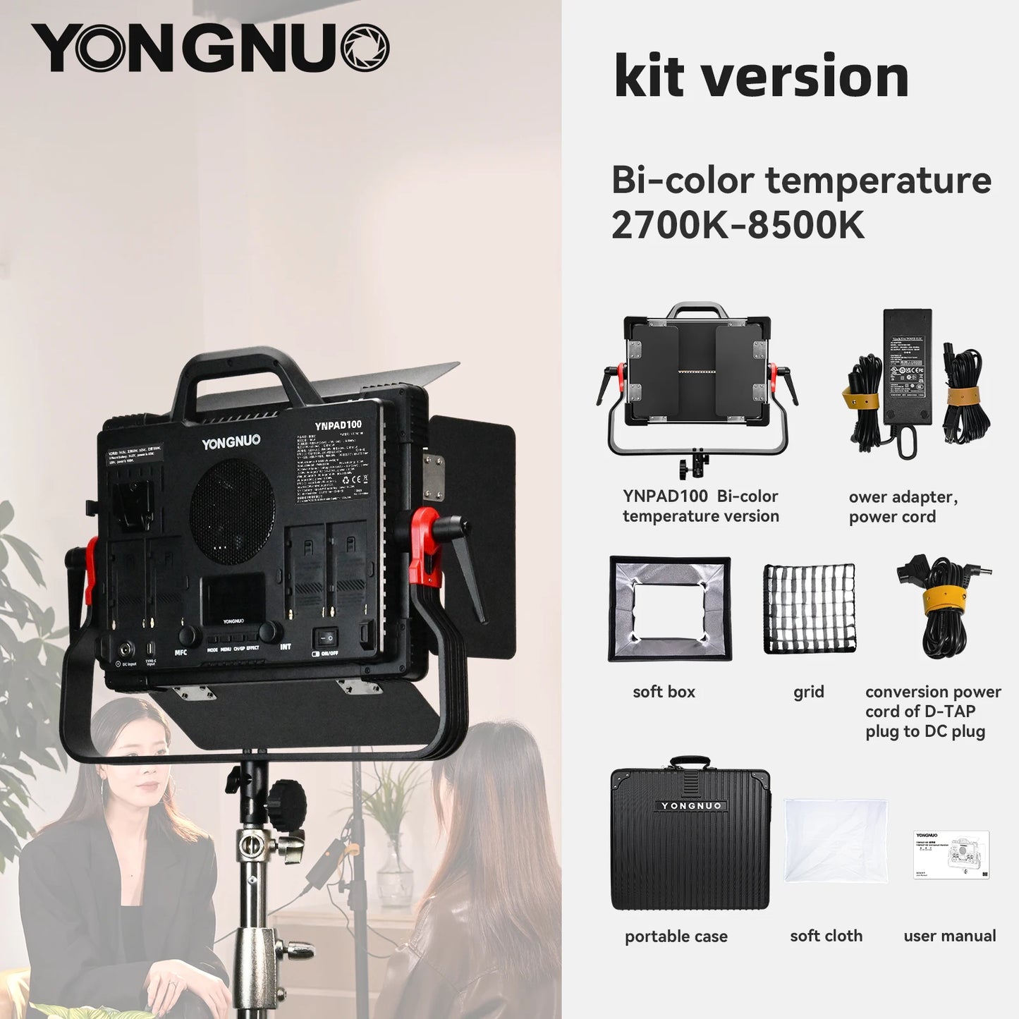 YONGNUO YNPAD/100 RGB Studio Video LED Panel Light with Full Color Reaches 100W for YouTube Tikok Photography Lighting
