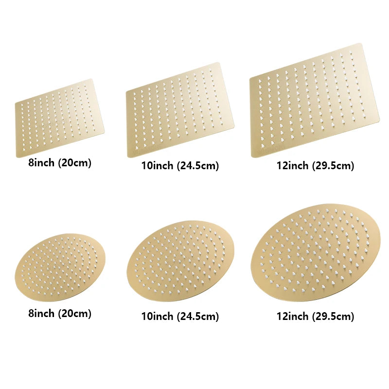 Rushed Golden Shower Head Bathroom Sus 304 Stainless Steel Rainfall Rain Wall Mounted 8 "/10"/12" Shower Head Faucet Accessories